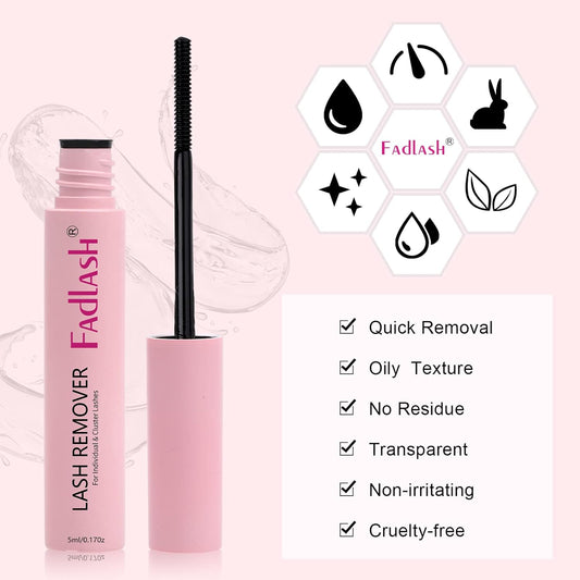 FADLASH Lash Glue Remover 5 ML for Cluster Lashes Soothing Oil Lash Remover Mascara Wand Eyelash Glue Remover Self Use at Home