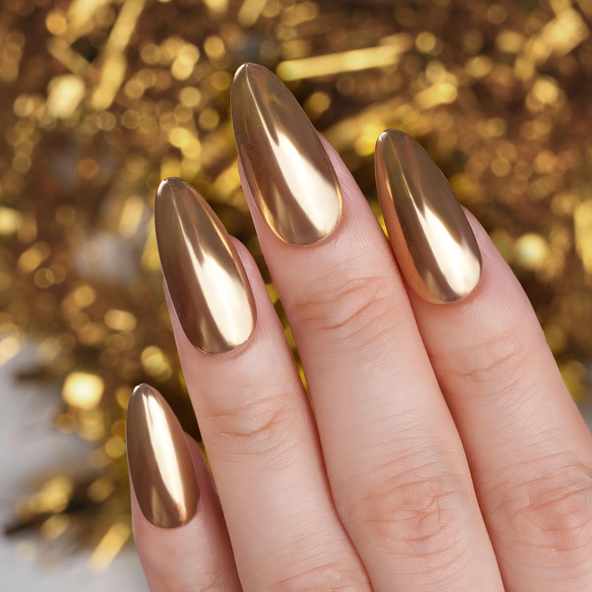 Pretty Diva Chrome Nail Powder - Champagne Gold Mirror Effect Nail Chrome Powders, Highlight Metallic Chrome Powder for Nail Art Pigment Chrome Powder for Nails (Champagne, 1g)