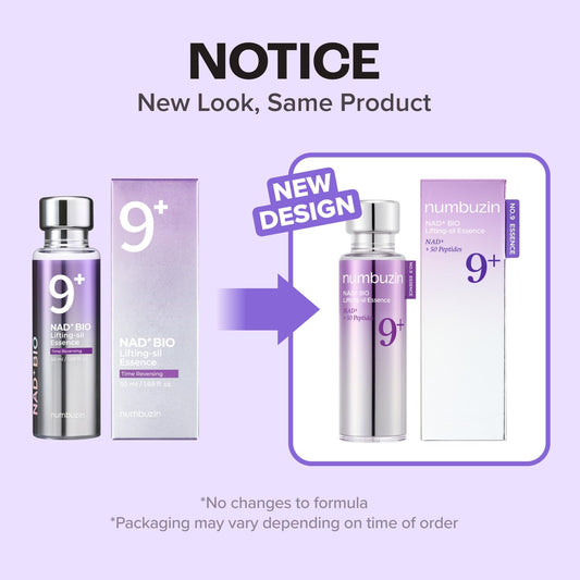 numbuzin No.9 Essence | NAD+ BIO Lifting-sil Essence | Lifting, Firming, Wrinkles, Fine Lines, Elasticity | Peptides, NAD+ | Serum for Aging, Dull Skin | 1.69 fl. oz.