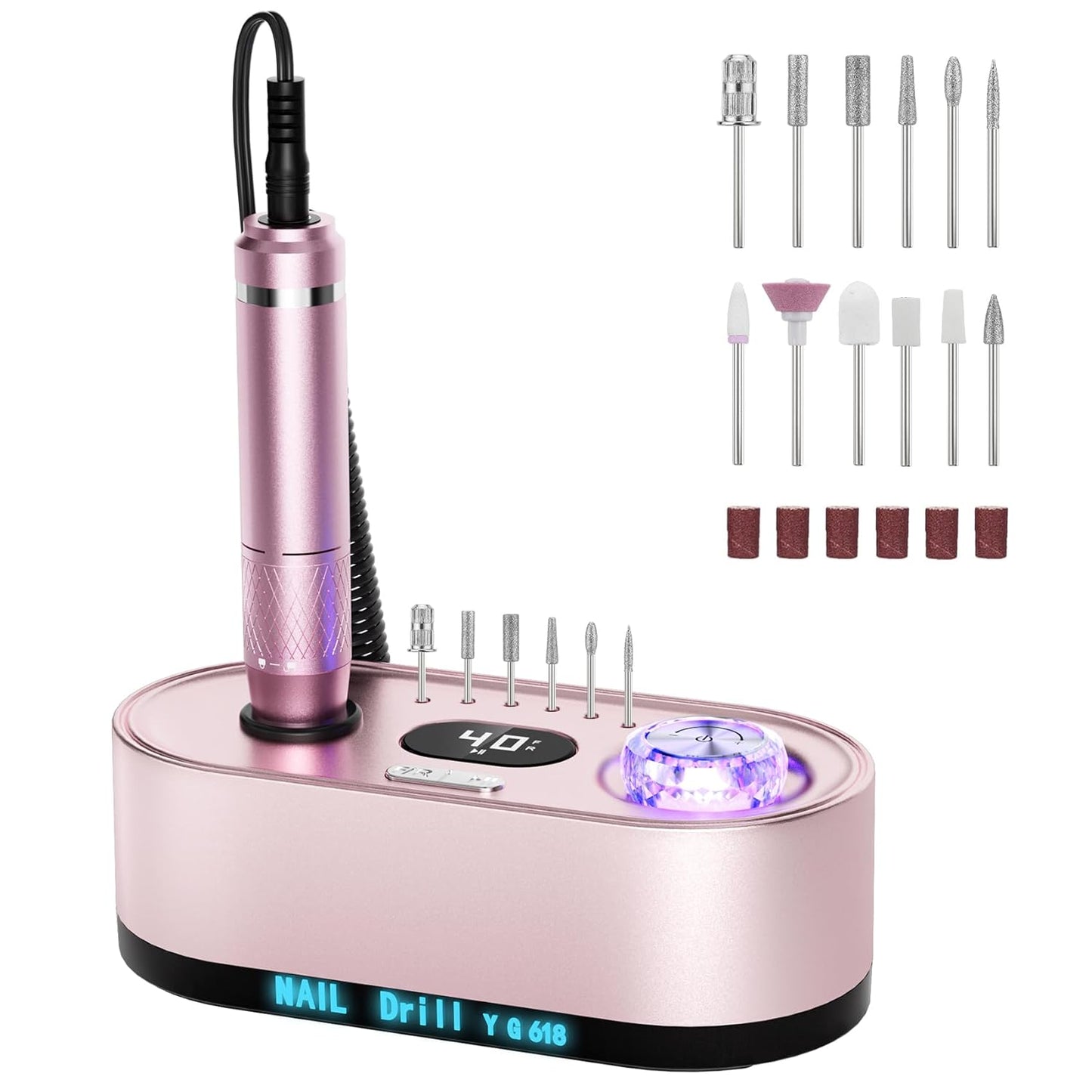 Electric Nail Drill Professional: 40000RPM Electric Nail File Kit E File Nail Drill Machine with LCD Display for Acrylic Gel Nail, Manicure Pedicure Polishing Nail Grinder for Salon Home Use