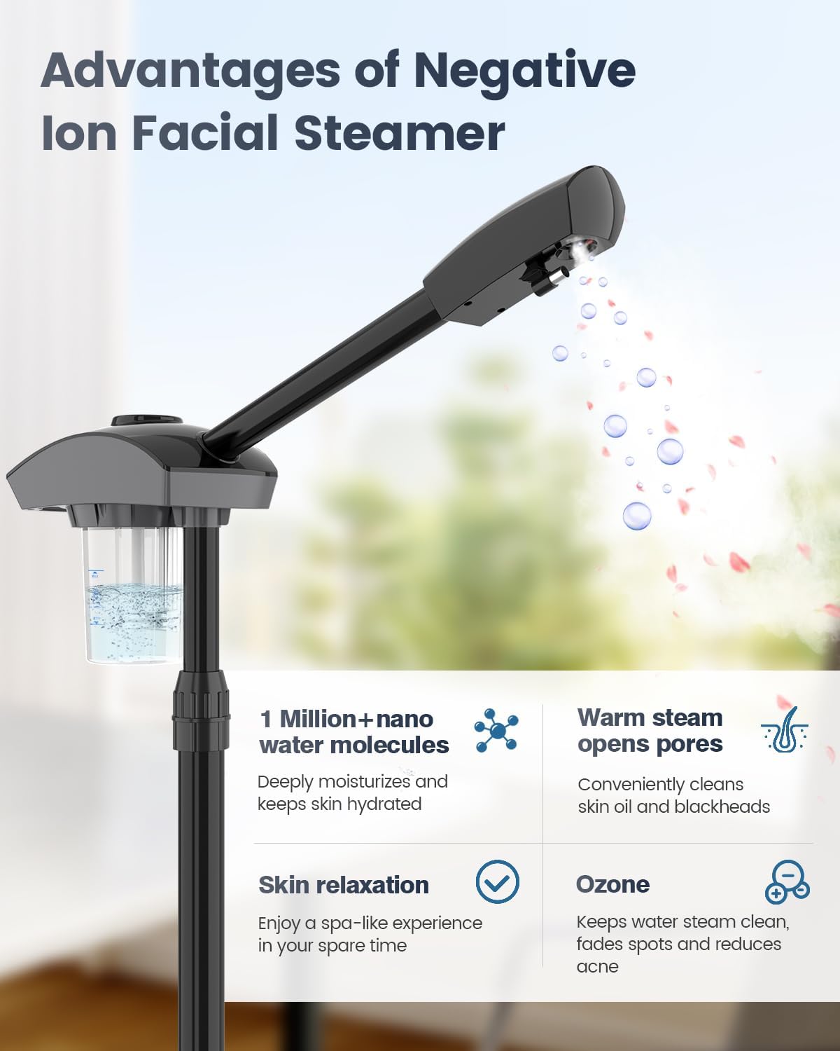 Kingsteam Professional Ozone Nano-Ionic Facial Steamer | Deep Cleansing Hydrating | Salon Home Spa Face Steamer | Pore Cleanser | 60-Min Timer | 360° Swivel | Esthetician Favorite Tool, Black