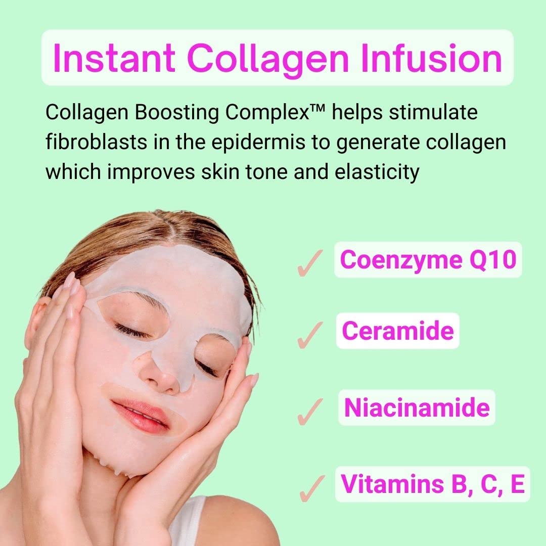 Soothing Face Masks (10-Pack) Korean Skincare Infused with Collagen, Rice, Coenzyme Q10, Niacinamide & Ceramide - Calming Solution for Sensitive Skin