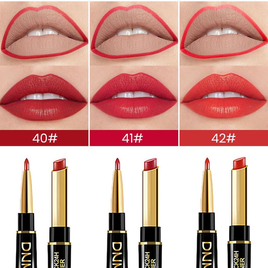 evpct 3Pcs Red Velvet Matte Lip Liner and Lipstick Combo Set Kit for Women, Dark Light Bright Ruby British Red Magic 24 Hours Lipstick and Lip Liner Makeup Set Stain Long Lasting Waterproof labial