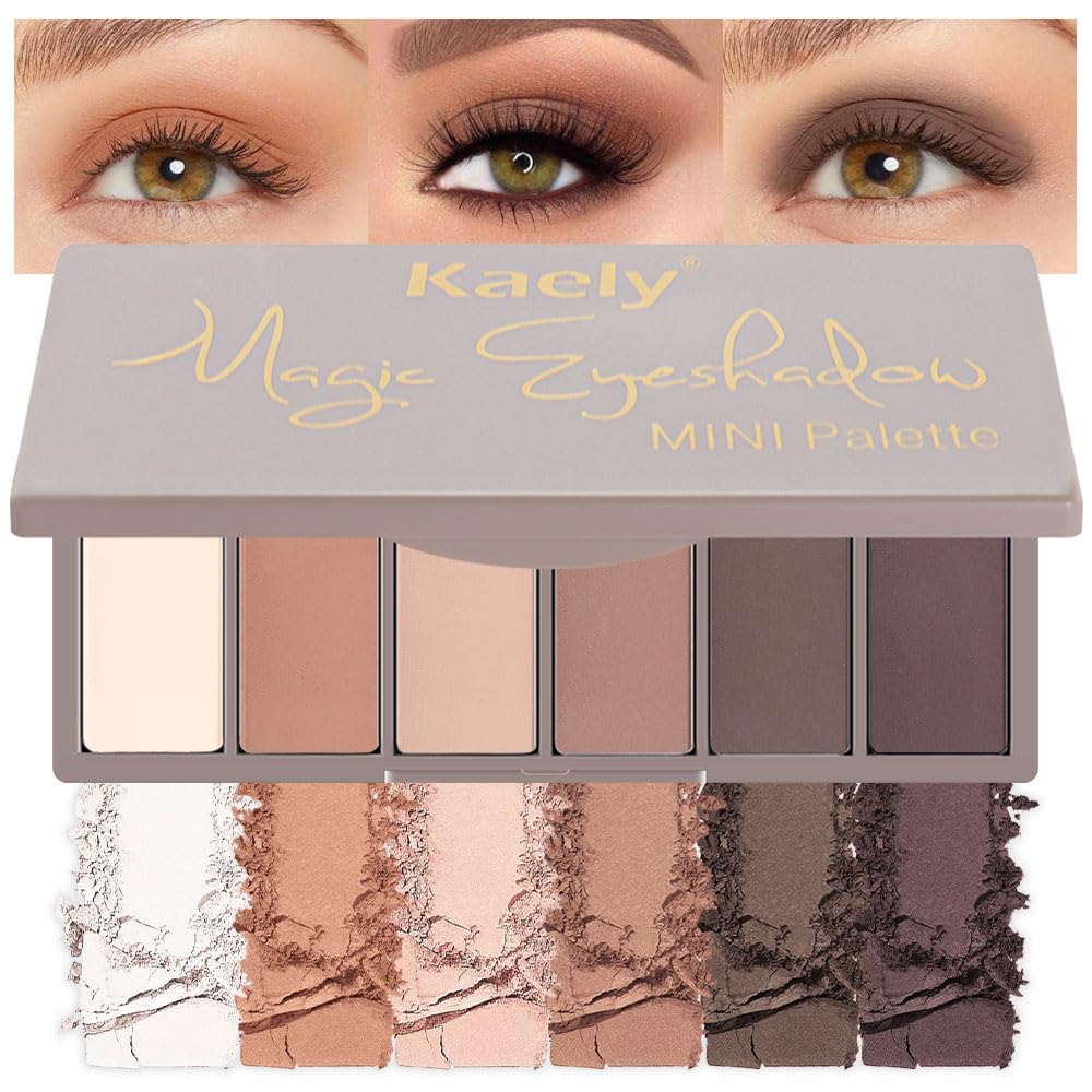 Kaely 6 Color Mini Nude Brown Neutral Eyeshadow Palette Makeup, Highly Pigmented Eye Shadow Palette Waterproof, Natural Matte Eye Shadow Palette, paleta de sombras de ojos, Vegan & Cruelty-free, 10