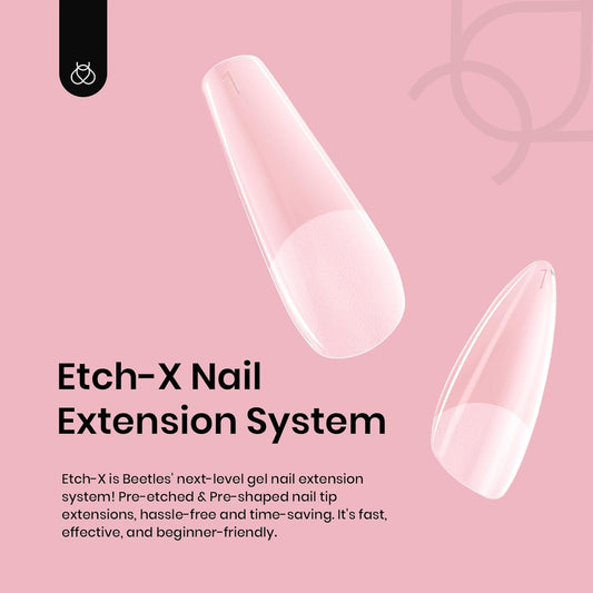 Beetles Gel Nail Tips Medium Almond Etch X Nail Tips, 12 Sizes 288 PCS Half Matte Full Cover False Nails Clear Acrylic Nails Glue on Nails DIY Gift for Women
