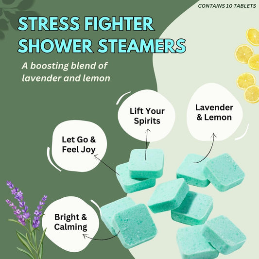 Stress Fighter Shower Steamers Aromatherapy with Essential Oils, Made in The USA Shower Bombs, Shower Bomb Aromatherapy, Relaxing Gifts for Women, Spa Day Gift, Mothers Day Gift