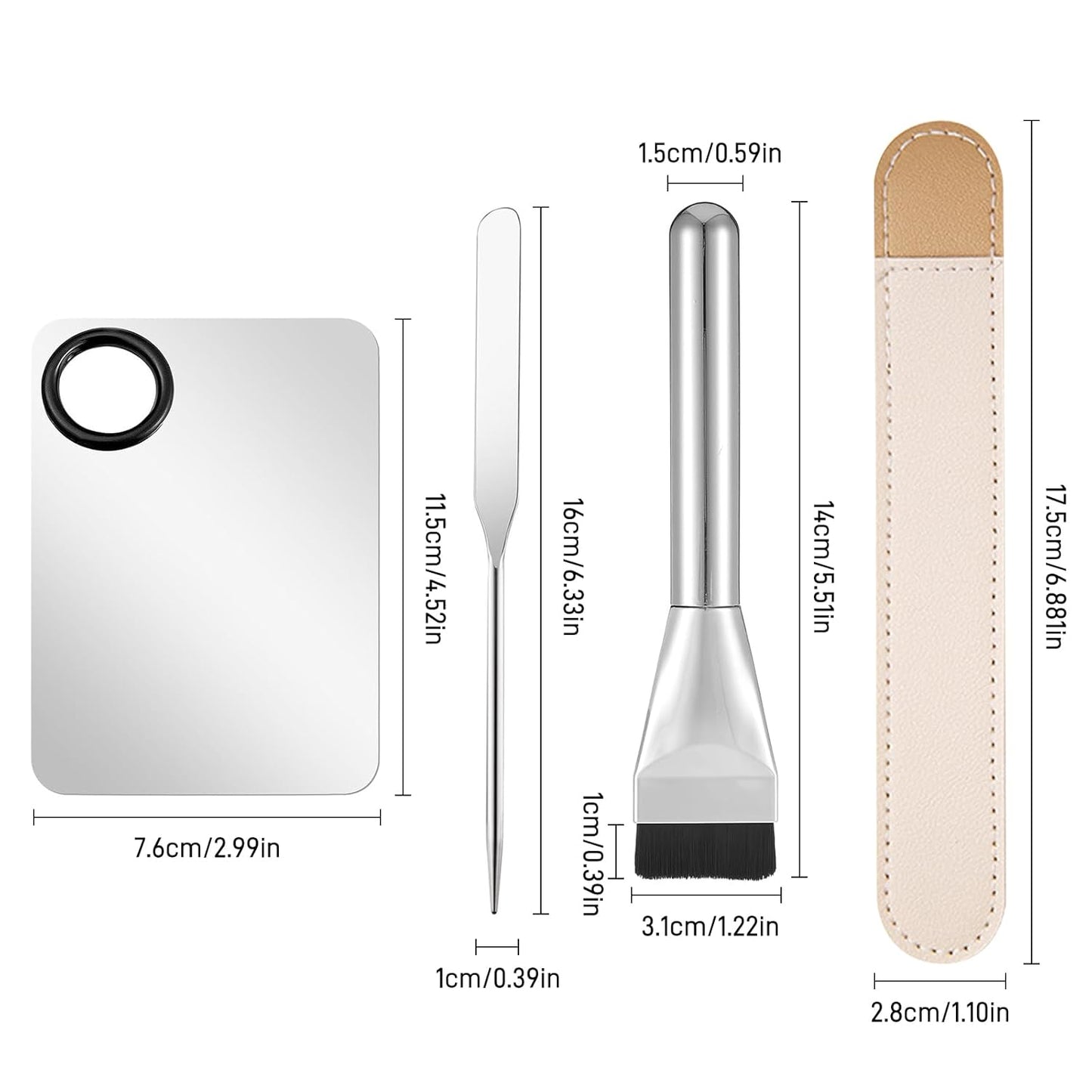 Makeup Mixing Palette with Foundation Brush and Spatula, Stainless Steel Makeup Palette Tray Mixer Nail Art Palette Mixing Tray