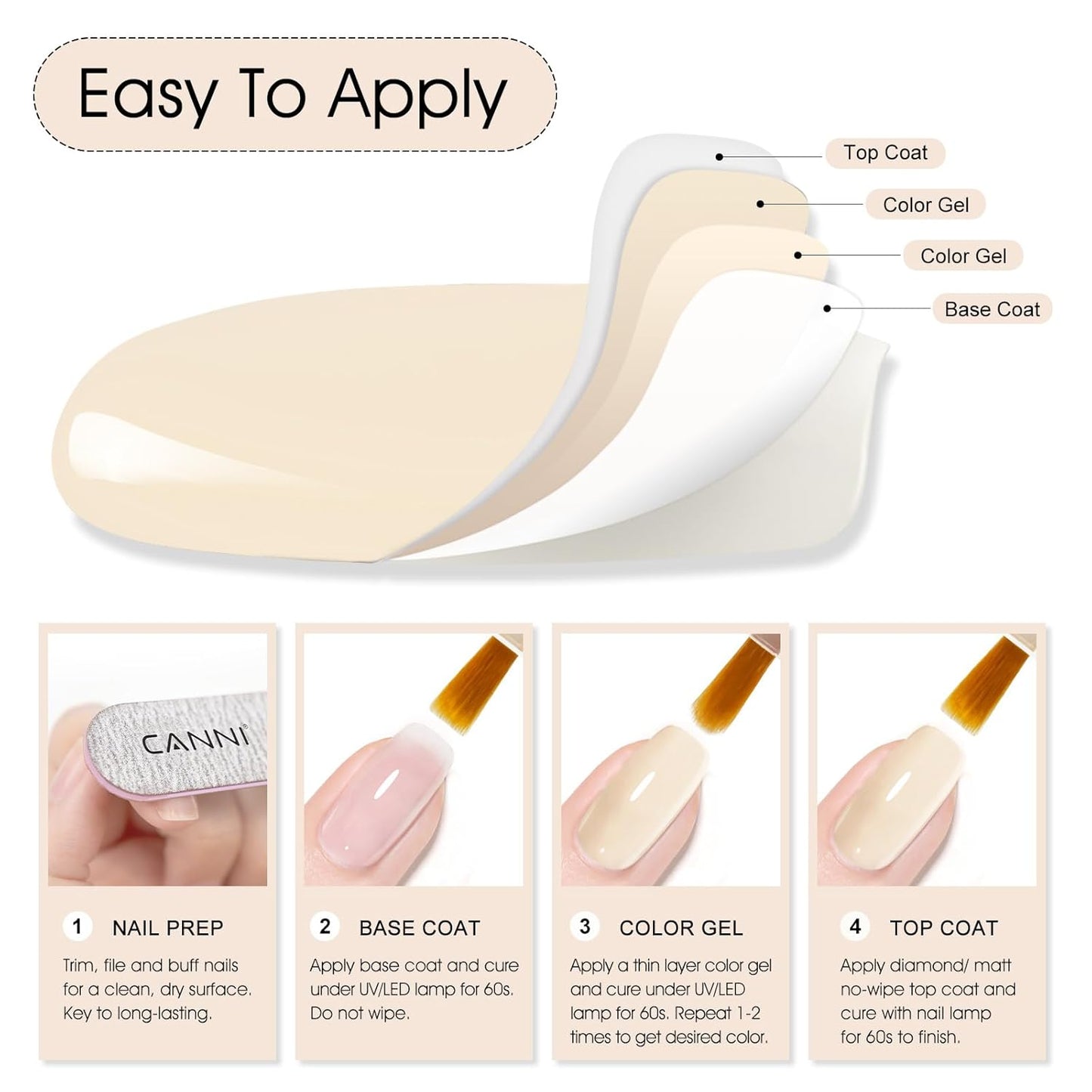 CANNI Nude Color Gel Polish, 1Pcs Albescent White Nude High Gloss Soak Off U V Gel Nail French Nail Manicure Salon DIY