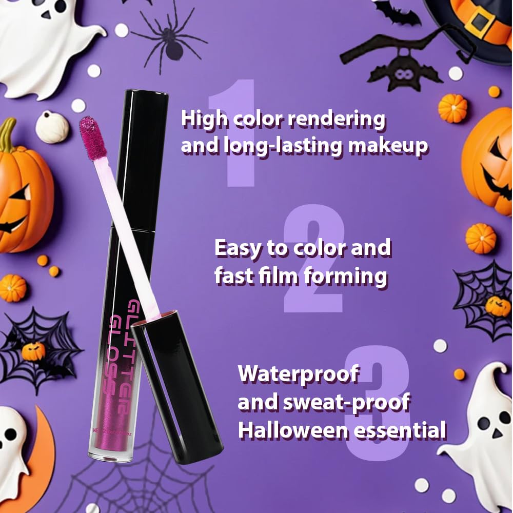 Pink Purple Metallic Lipstick for Women,Glitter Sparkling Liquid Lipstick,Long Lasting Waterproof Lightweight Comfortable Non-Drying Bold Dark Lip Gloss for Gothic Stage Makeup,Cruelty Free