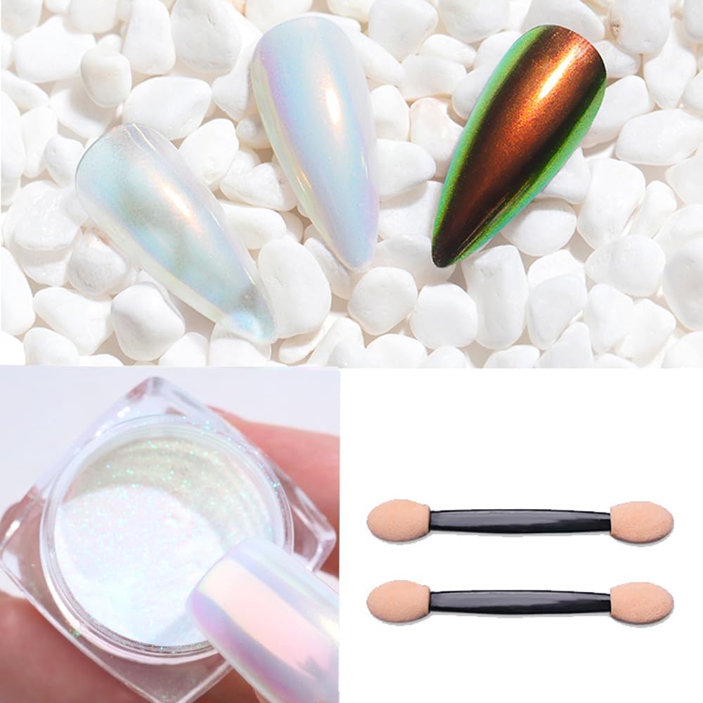 Pretty Diva 0.3g Mermaid Unicorn Chrome Nail Powder, Aurora Iridescent Chrome Powders for Nails, Mermaid Powder for Nails Chrome Mica Powder Manicure Pigment (Opal, 0.3g)