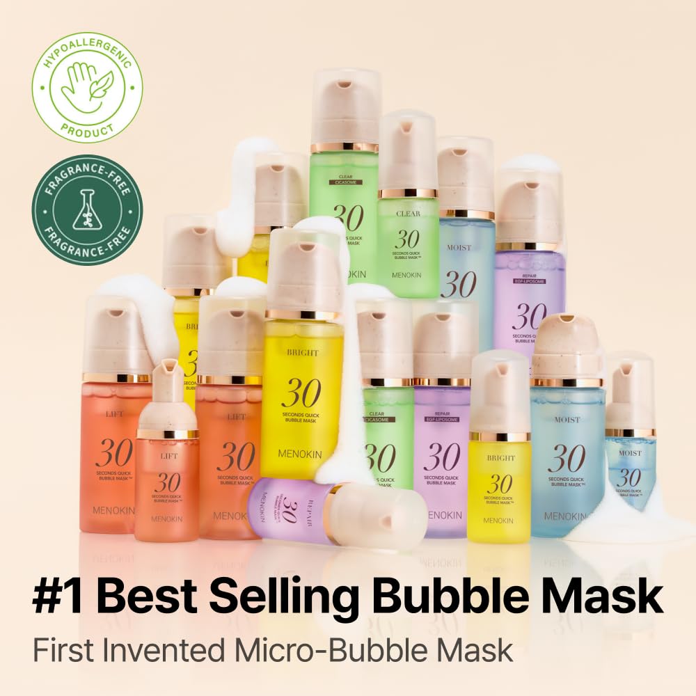 MENOKIN 30 Seconds Quick Bubble Mask [BRIGHT] - [Vitamin C] [Glutathione & Niacinamide] in Micro-bubbles for Dark Spots, Uneven Skin Tone, Korean Skin Care Essential, 50 Uses, 2.36 fl.oz