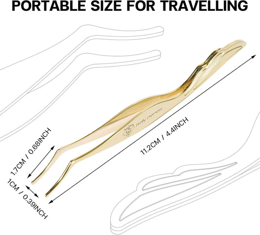 Pretty memory DIY Eyelash Applicator Tool, Curved Eyelash Tweezers for False Lashes, Lash Applicator for Easy Lashes Application and Removal, Gold