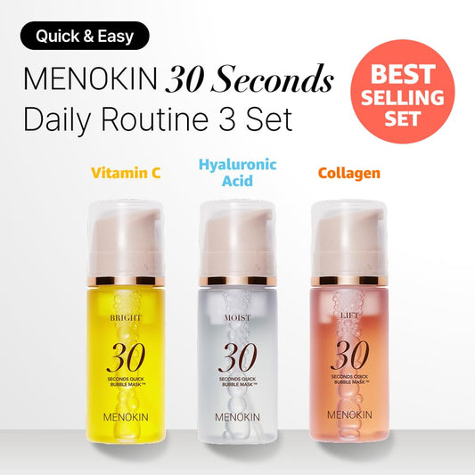 MENOKIN Korean Face Mask 3sets [30 seconds Quick Bubble Mask] (Collagen, Brightening, Moisturizing), Hydration improvement, Radiance-boosting, Easy-to Use, Glass Skin, 3.21 fl.oz