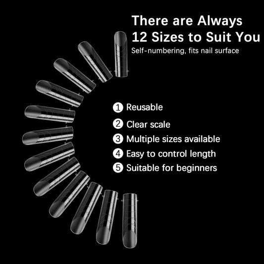 120 Pcs Poly Extension Gel Dual Nail Forms Nail Molds With Scale Builder Coffin Nail for Gel Manicure Nail Art Design Salon DIY at Home (Long Square Head Frosted Dual Nail Forms Set)