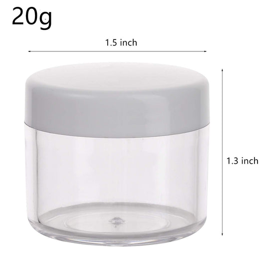 100 Count Sample Containers with lids 20g Plastic Cosmetic Jars Leak Proof Traveling Makeup Containers for Cream and Lotions - White