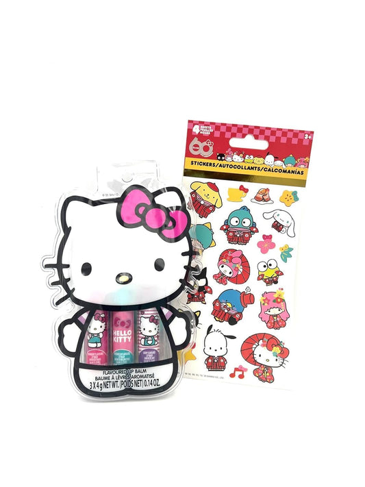 Hello Kitty 3pk Lip Balm Set with Stickers and Pouch