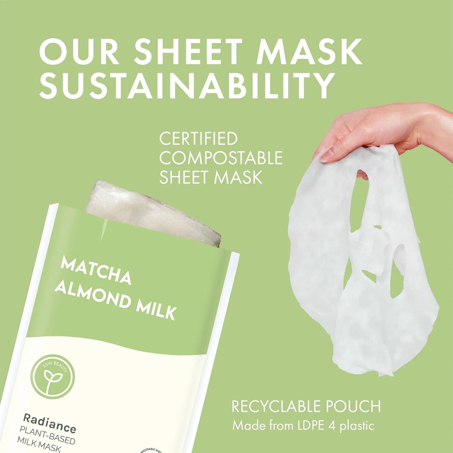 ESW Beauty Matcha Almond Milk - Radiance Plant-Based Milk Face Mask - Revitalizing with Matcha Green Tea & Sweet Almond for Dull, Uneven Skin - Awakens & Revitalizes