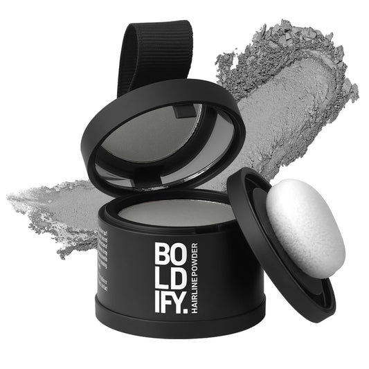 BOLDIFY Hairline Powder - Root Touch Up Hair Color for Gray Coverage - Bald Spot Concealing Hair Powder for Women & Men - 48-Hour Stain-Proof - Gray