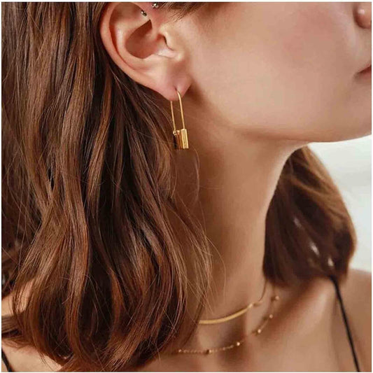 Boho Lock Hoop Earrings Safety Pin Hoop Earrings Gold Lock Huggies Hoop Earrings Personlized Padlock Earrings Jewelry for Women and Girls
