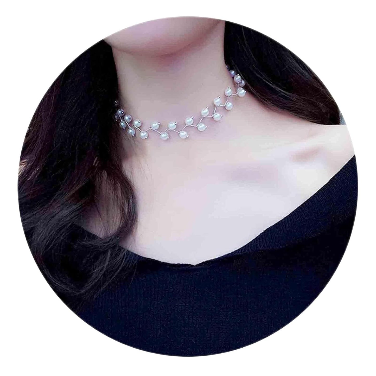 Boho Pearl Choker Necklace Silver Pearl Beaded Choker Necklace Pearl Station Necklace Jewelry Minimalist Short Chain Collarbone Necklace Jewelry for Women and Girls