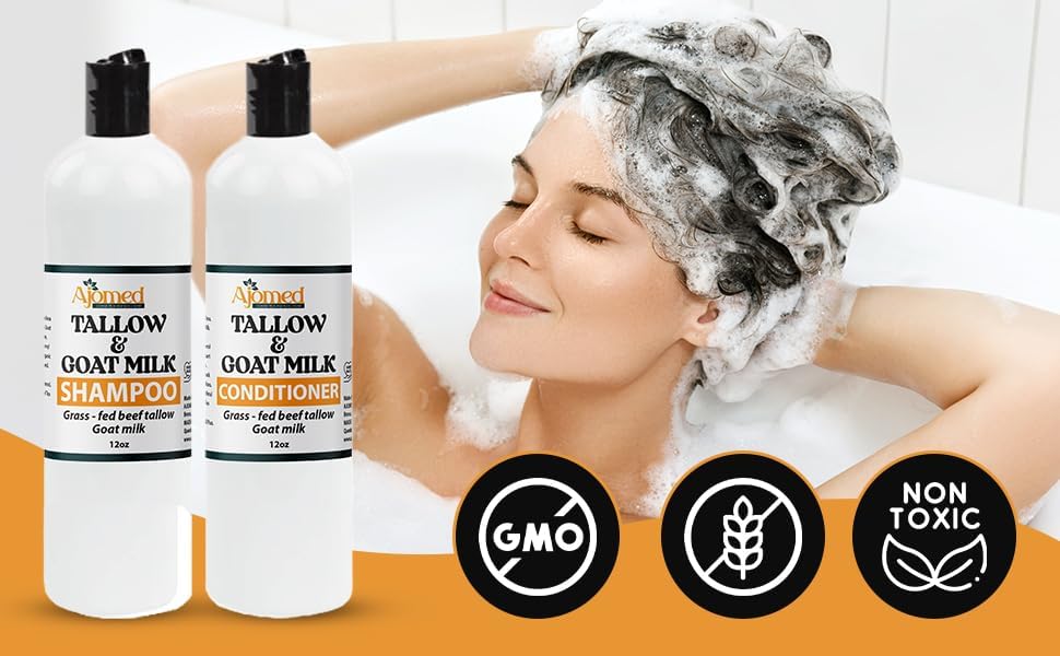 Beef Tallow Conditioner -Unscented Handmade tallow & goat milk conditioner for Damaged hair, all hair types- Moisturizing conditioner- Sulfates, fragrance free- CONDITIONER 12OZ