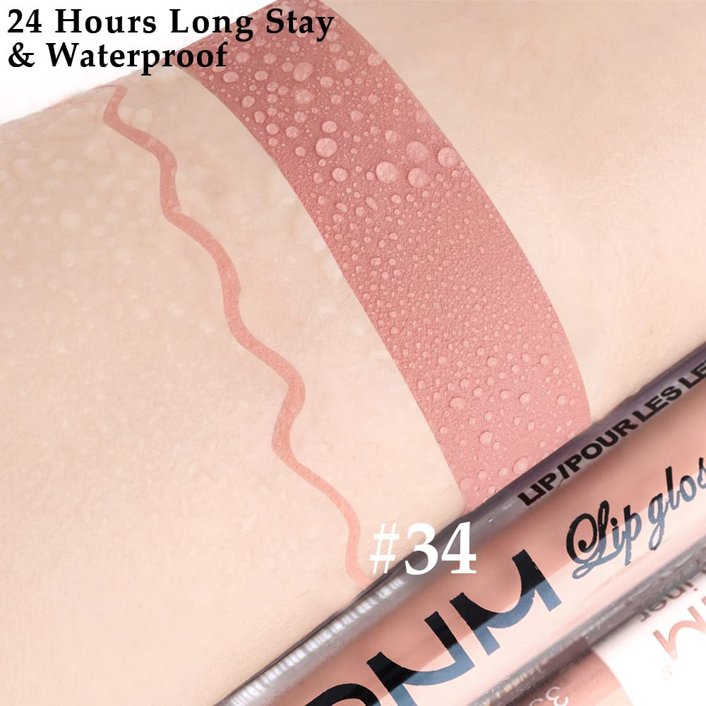 evpct 2Pcs Mauve Nude Neutral Color Lip Liner and Matte Lipstick Makeup Sets Vegan Lipstick Lip Liner and Gloss Set Lip Stain Long Lasting Waterproof 24 34#