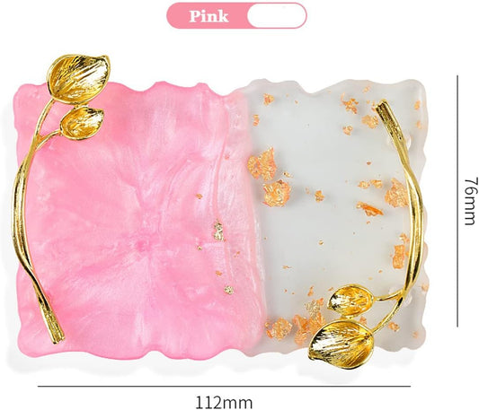 2023 Retro Nail Art Palette, Nail Painting Mixed Color Palette with Leaves Handle, Nail Holder Gel Color Makeup Display Board Pallet (Pink)