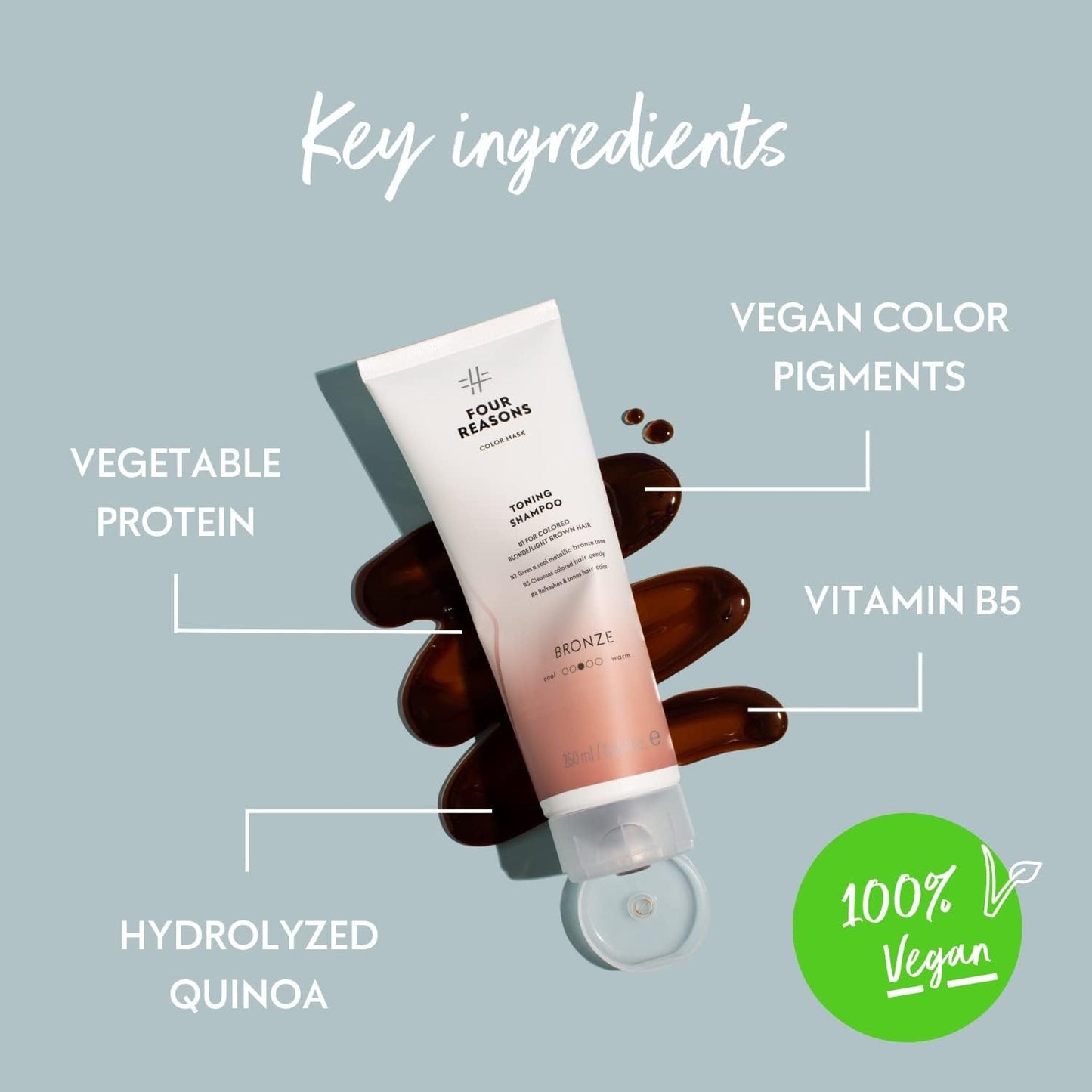 FOUR REASONS Color Mask - Bronze - (19 Colors) Toning Treatment, Color Depositing Conditioner, Tone & Enhance Color-Treated Hair - Semi Permanent Hair Dye, Vegan and Cruelty-Free, 6.76 fl oz