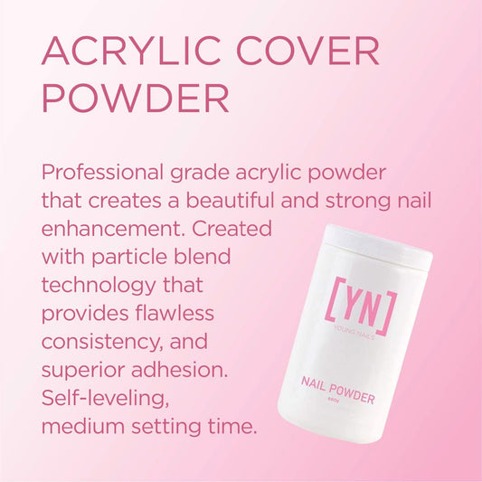 Young Nails Acrylic Cover Powder - Self-Leveling Acrylic Nail Powder, Clear Nude Pink White Acrylic Powder for Nail Extenstion, Professional Grade, Superior Adhesion, Color - Pink, 660g