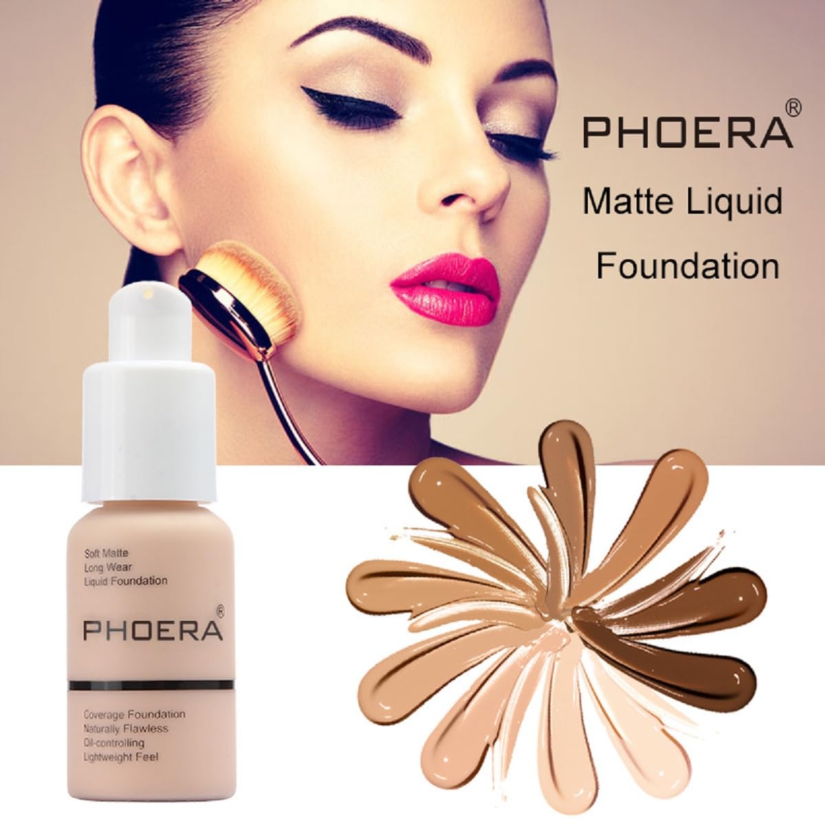 PHOERA Foundation, Flawless Soft Matte Liquid Foundation 24 HR Oil Control Concealer Foundation Makeup. (1 Pcs-102- Nude)