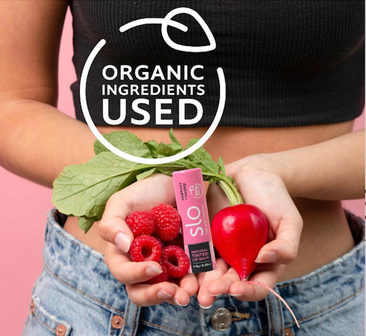 Slo | Natural Lip Balm - All Natural Ingredients, Vegan & Cruelty Free, Hydrating & Soothing, Plastic Free, Paper Packaging | Raspberry + Rosehip, 0.28oz