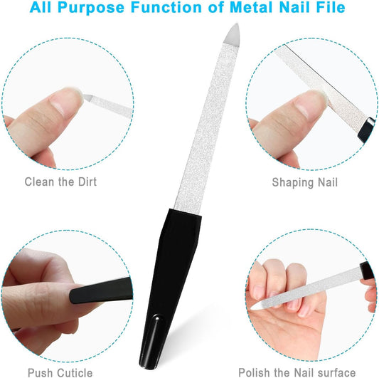 Nail File Set, 14PCS Professional Metal & Emery Board Files for Natural & Acrylic Nails(100/180 Grit), Double Sided Reusable & Washable Nail Care Manicure Kit for Women Home & Salon