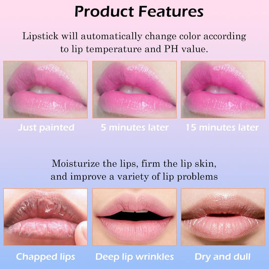BINGBRUSH Color Changing Lipstick Lip Balm,Korean Magic Lipstick Color Change Changing Lip Tint Tinted Stain Gloss Balm Long Lasting Waterproof Moisturizer (214#)