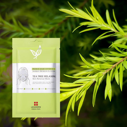 Leaders Insolution Tea Tree Relaxing Skin Renewal Mask | Soothing Facial Sheet for Acne, Oil Control, and Sensitive Skin | Hydrating Botanicals | Calms Redness, Smooth (10 Sheets)