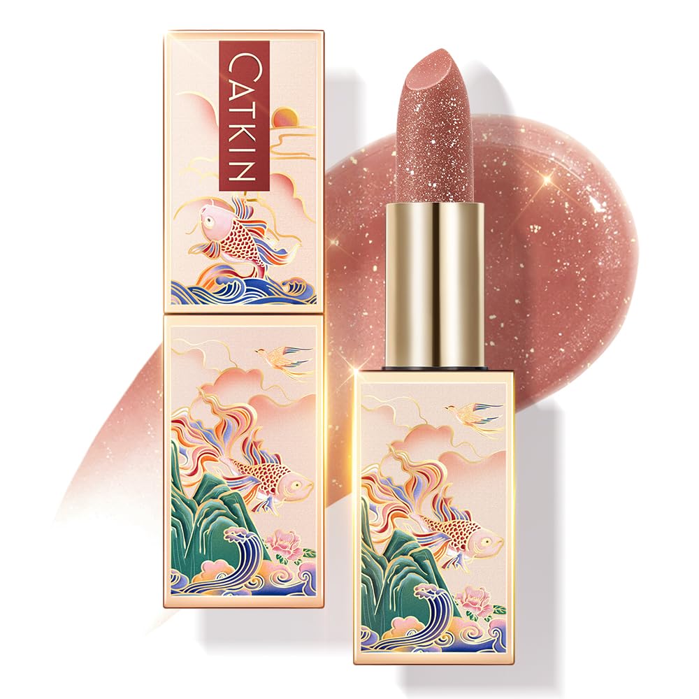 CATKIN Tinted Lip Balm Glitter Lip Stain Ultra Hydrating Lip Moistrurizer Lip Care with Vitamin E Nourishing For Cracked & Dry Lips 0.12 oz C12 Sirius - Golden Brown
