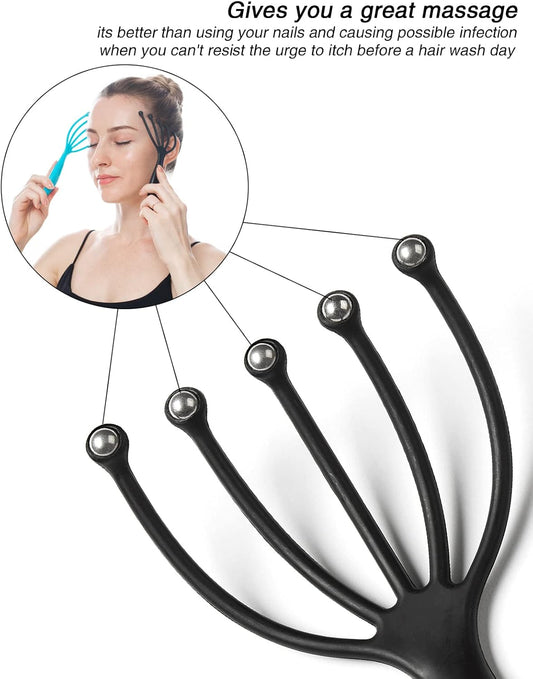 Head Massager,Protable Handheld SPA Scalp Massage Tool for Deep Relaxation & Stress Reduction Wet and Dry in The Office Home SPA (2-Pack) (Black Black)