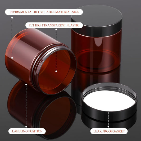 200 Pcs 4 oz Empty Bulk Plastic Container Jars with Lid Leak Proof Round Plastic Jars Small Cosmetic Travel Containers for Storage Makeup Creams Lotion Ointments, Amber