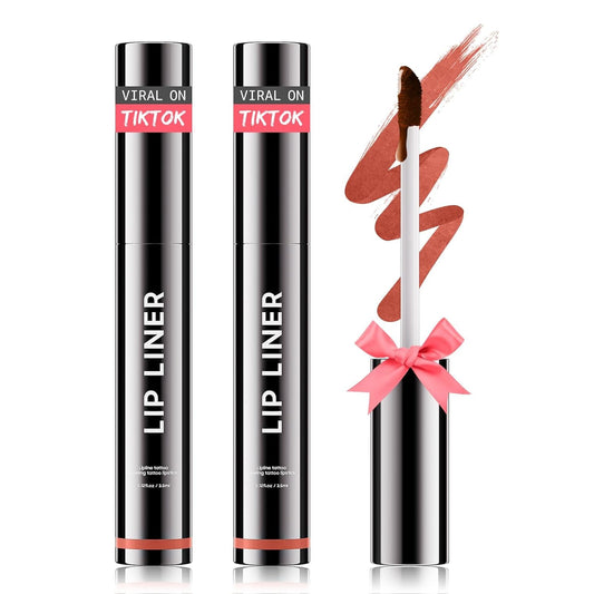 OETUIOW Lip Stain Peel Off, Lip Liner Moisturizing Long-Lasting & Waterproof, Transfer Proof & Plumping, Non-Stick Cup, 2PCS Rose