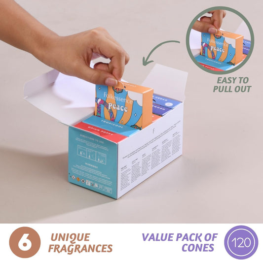 Folkulture Incense Cones Scented | Set of 6 Fragrances (120 Cones) with Incense Cones Holder | Opium Poppy Patchouli Incenses | Mango Pineapple, Balsam Cedarwood | Organic Variety Pack Inscents