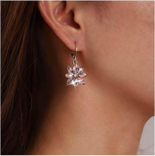 Vintage Blue Crystal Flower Earrings Sapphire Drop Earrings Rhinestone Flower Hoop Earrings Blue Gem Flower Stud Earrings Jewelry for Women