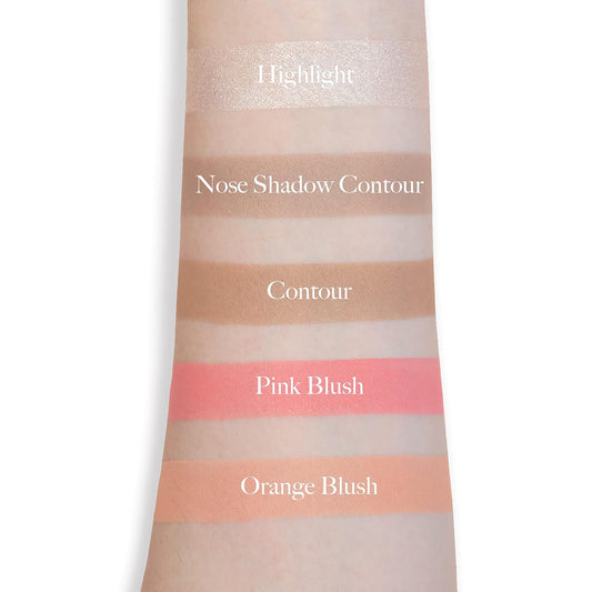 READY TO SHINE Snow Bright Contour Highlight Blush Makeup Palette - Smooth and Pigmented - Easy to Blend - Vegan and Cruelty Free - 5 Part Pressed Powder Makeup Kit - With Mirror For All Skin Types