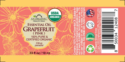 US Organic Grapefruit Pink Essential Oil, USDA Certified Organic, Cold Pressed, 100% Pure, for Face, Hair, Skin, Aromatherapy, and More (10 ml)