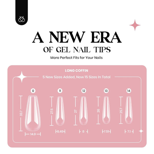 Beetles Gel Nail Kit 600Pcs Long Coffin Nail Tips with Pink Gel Polish Top Coat,15 Sizes Soft Clear Press on Nails 5 In 1 Nail Glue Uv Lamp Easy Nail Extension Set for Women