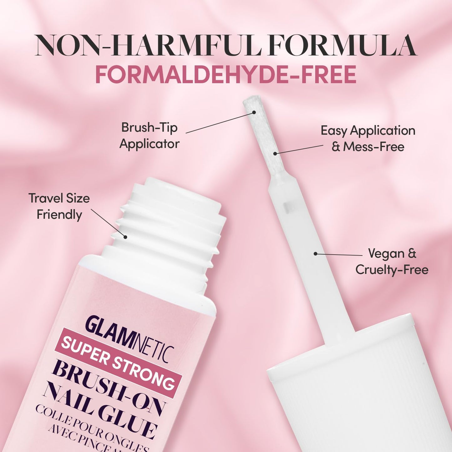 Glamnetic Super Strong Brush On Nail Glue (3 Bottles) | Brush Tip Applicator, Mess Free, Travel Friendly, Vegan | Durable & Long-Lasting | .24 fl. oz.