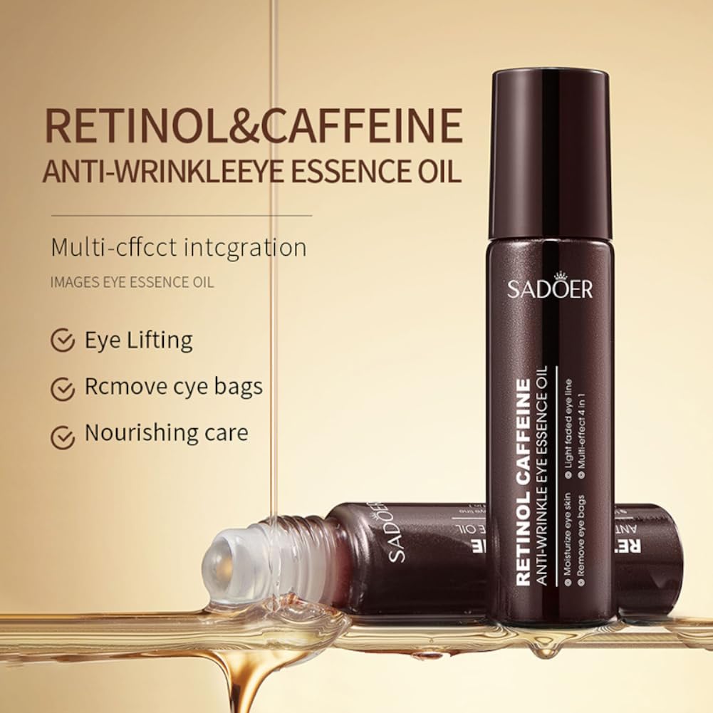 2 Pack Caffeine Eye Serum Under Eye Roller Cream For Dark Circles And Puffiness, Caffeine Eye Cream 360 Massage Ball Reduce Fine Lines Wrinkles And Bags Under Eyes, Hydrates Brightens Under Eye Area