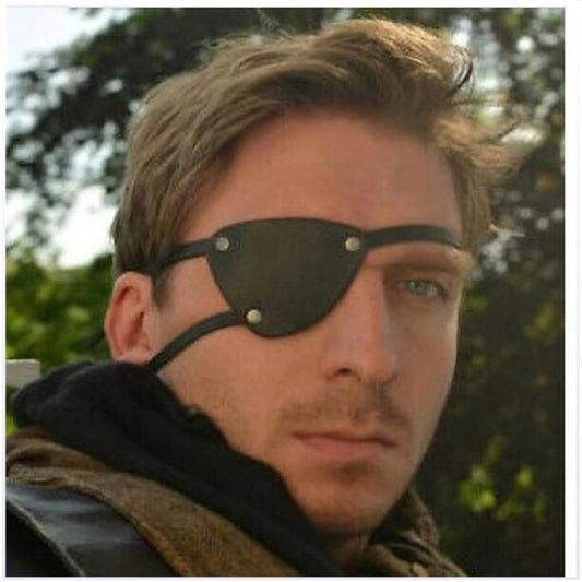 Retro Single Eye Patch - Black Eye Patches - PU Leather Pirate Eye Patch Cover - Adjustable Medieval Steampunk Blindfold for Adults Role Play Costume Accessories, (Right)