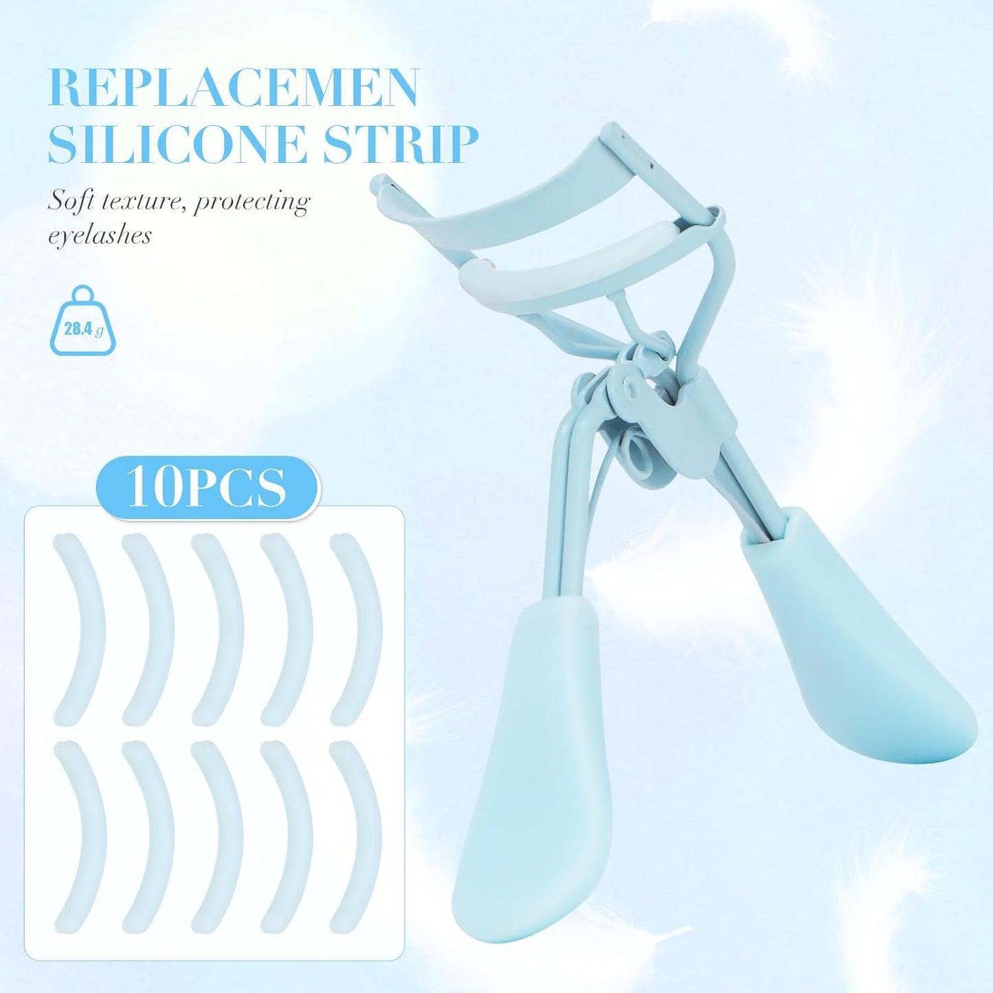 Eyelash Curler with Pads, Lash Curler with 10 Extra Silicone Replacement Pads, Comfortable Grip for Effortless Curling – Eyelashes for The Perfect Eye Contour (Crystal Blue)
