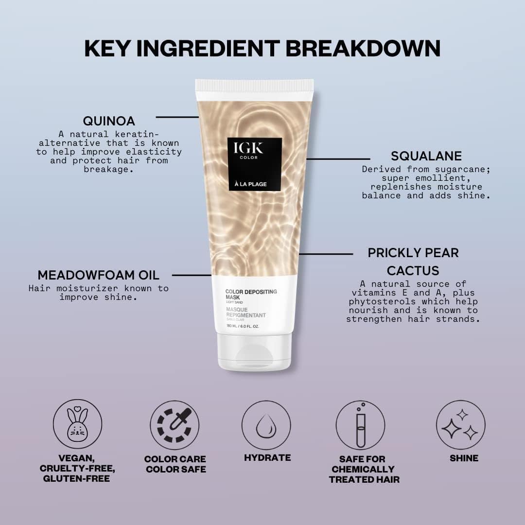 IGK Hair Gloss Toner & Color Depositing Mask | Light Sand Semi-Permanent | Vegan + Cruelty Free | A La Plage