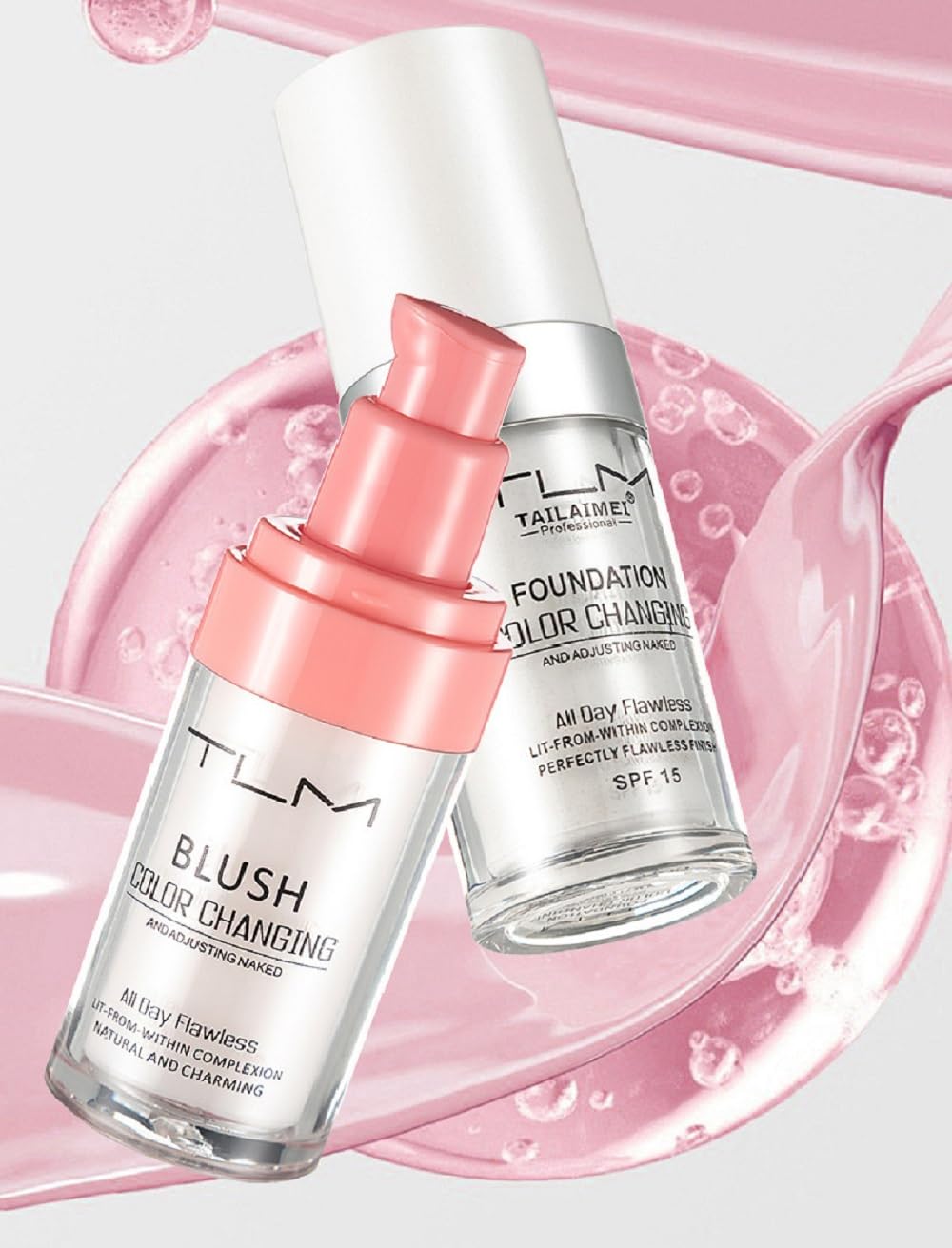 TLM Foundation Color Changing,and Adjusting Naked,All Day Flawless Makeup,Lit-From-Within complexion,Natural and Charming,Luminzing Satin Face Color(30ML,Pink)
