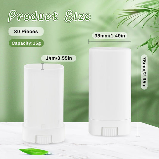 30 Pieces 15g/0.5oz White Oval Plastic Lip Balm Tubes,Empty Deodorant Bottles,Twist-Up Chap Stick Storage Containers for DIY Homemade Sunscreen Bar,Moisturizing Stick,Crayon